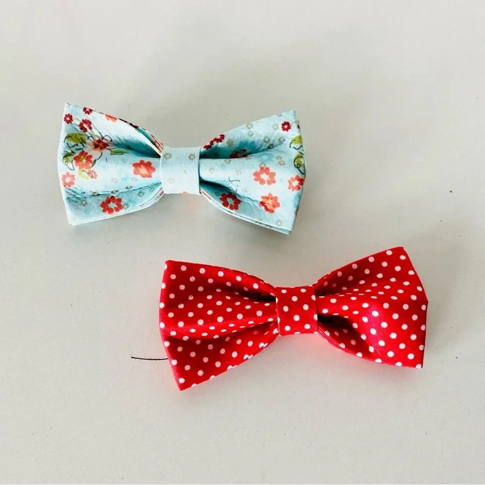 NEW HANDMADE Blue Floral White Red Polka Dot Dog Cat Pet Collar Elastic Bow Tie